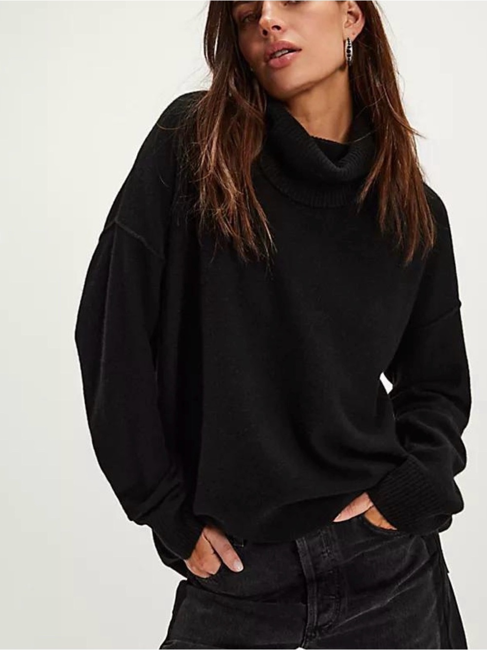 Free People Black Turtleneck Sweater 100% cashmere